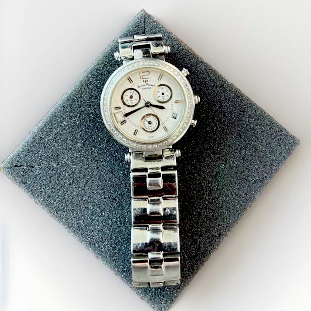Lucien Piccard Chronograph White Dial Diamond Bezel Swiss Sapphire Crystal